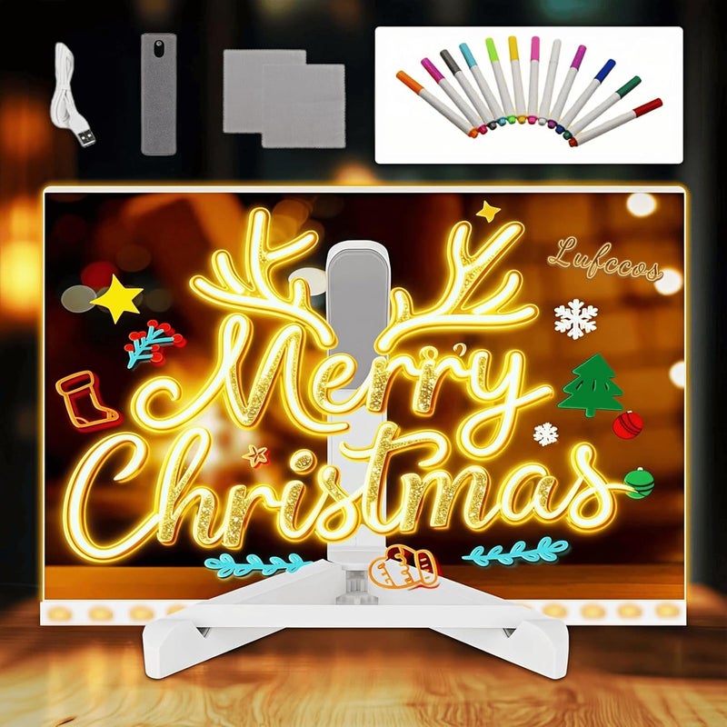 Lufccos Lumiboard Led Drawing Board,11.8 X 7.9” Led Note Board with Colors,Cosmody Led Drawing Board,Erasable Light Up Dry Erase Board,Personalized Birthday Gifts for Women Men, Adjustable Stand,12 Pens - Image 1